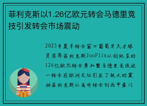菲利克斯以1.26亿欧元转会马德里竞技引发转会市场震动 菲利克斯以1.26亿欧元转会马德里竞技引发转会市场震动